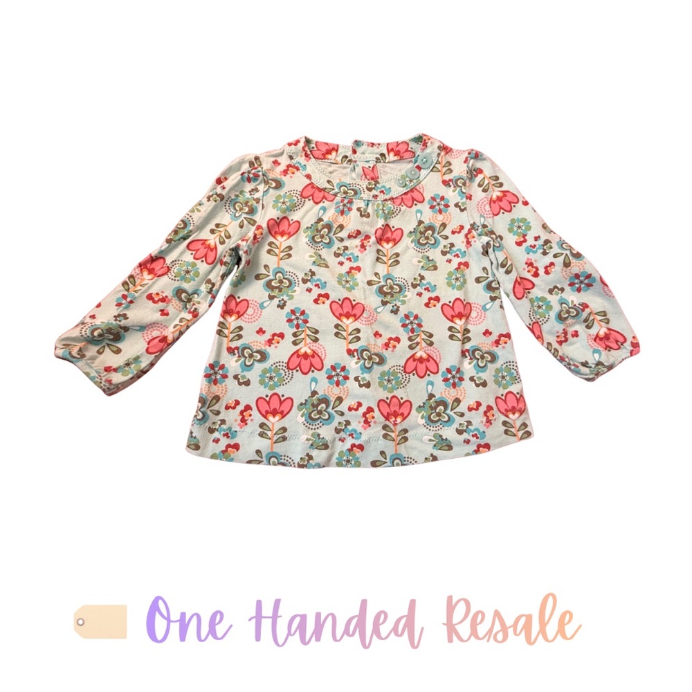 🌷Jumping Beans Kids Light Blue Pink Floral Kids Blouse Top Shirt 18M